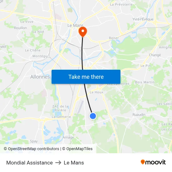 Mondial Assistance to Le Mans map