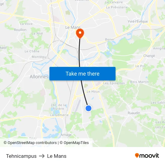 Tehnicampus to Le Mans map
