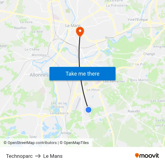 Technoparc to Le Mans map