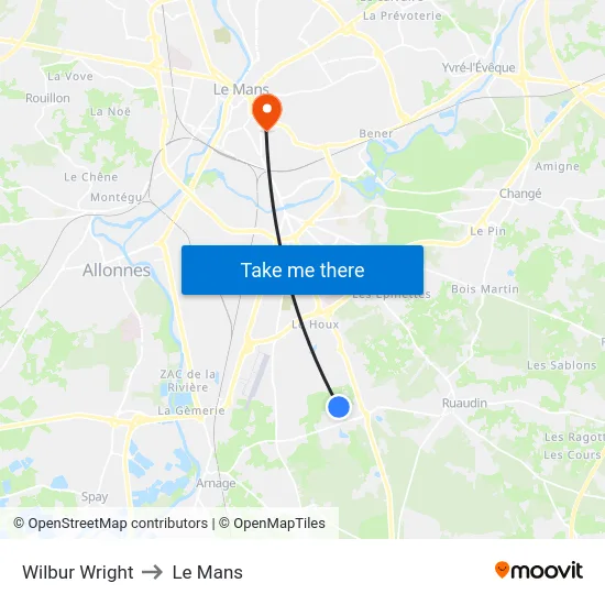 Wilbur Wright to Le Mans map