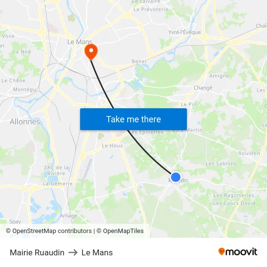 Mairie Ruaudin to Le Mans map