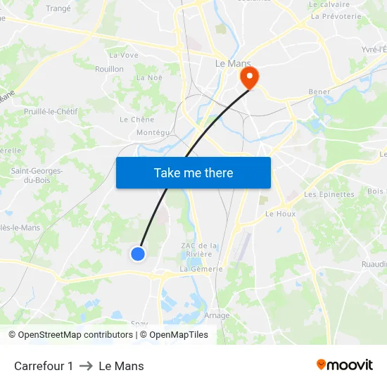 Carrefour 1 to Le Mans map
