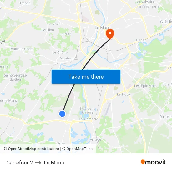 Carrefour 2 to Le Mans map