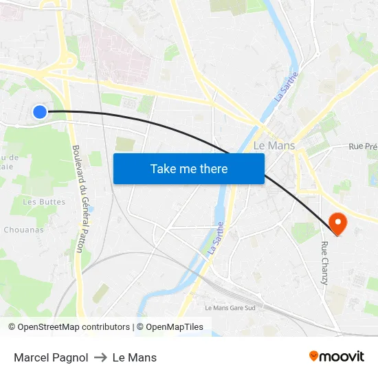 Marcel Pagnol to Le Mans map