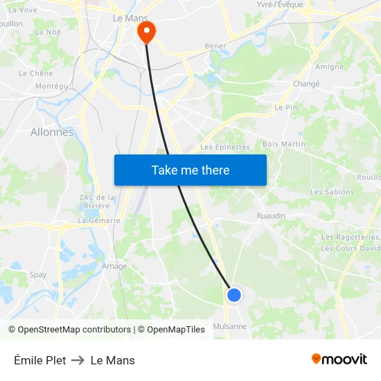 Émile Plet to Le Mans map