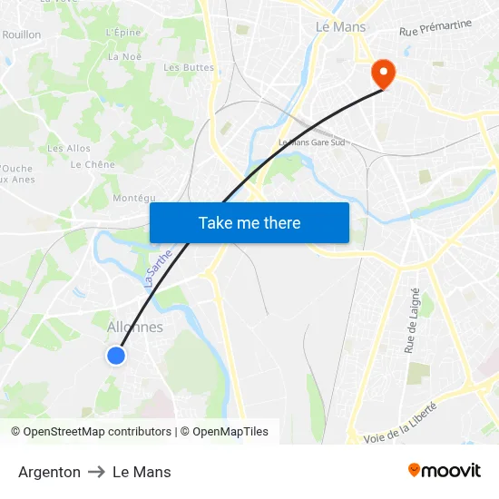 Argenton to Le Mans map