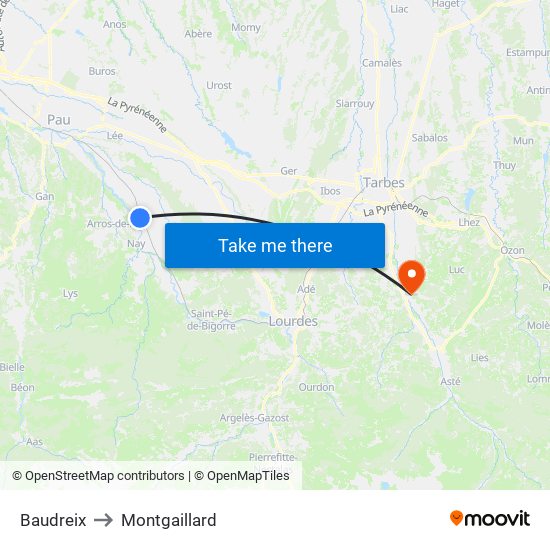 Baudreix to Montgaillard map