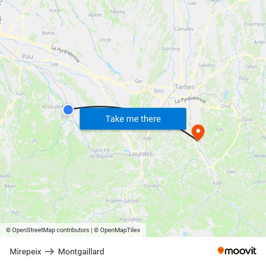 Mirepeix to Montgaillard map