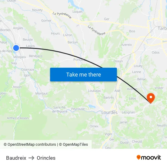 Baudreix to Orincles map