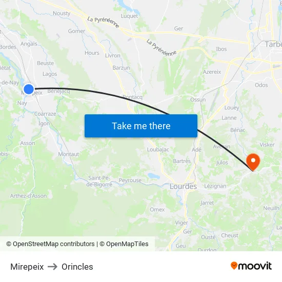Mirepeix to Orincles map