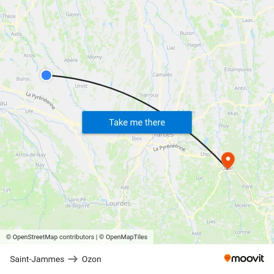 Saint-Jammes to Ozon map