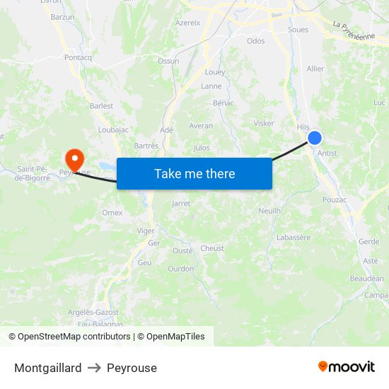 Montgaillard to Peyrouse map