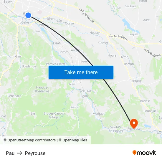 Pau to Peyrouse map