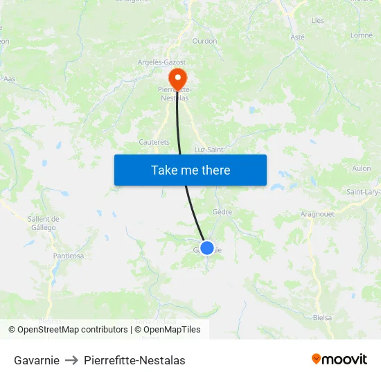 Gavarnie to Pierrefitte-Nestalas map