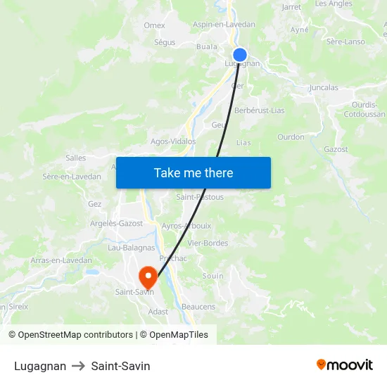Lugagnan to Saint-Savin map