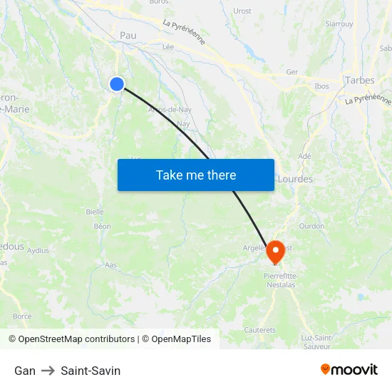 Gan to Saint-Savin map