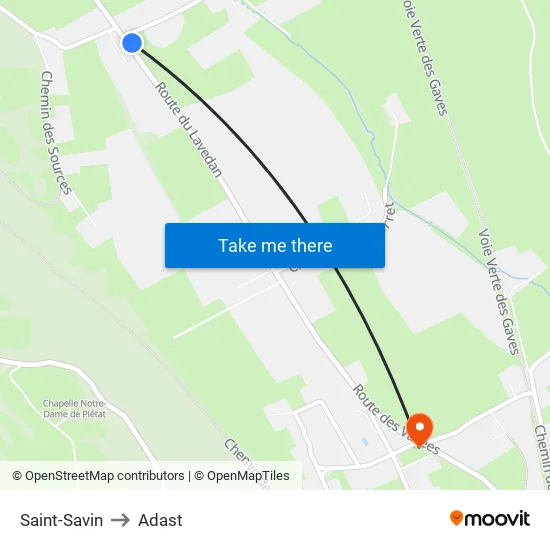 Saint-Savin to Adast map