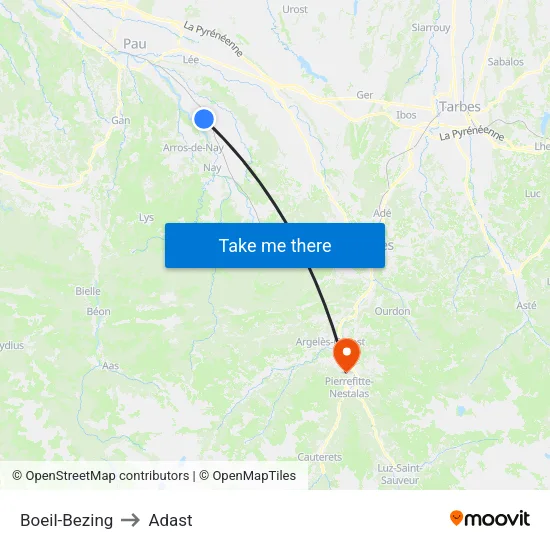 Boeil-Bezing to Adast map