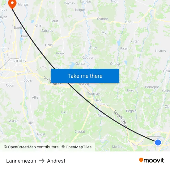 Lannemezan to Andrest map