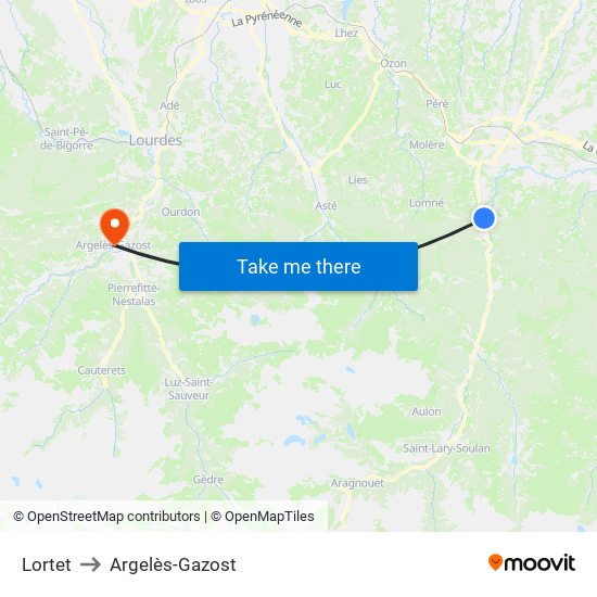 Lortet to Argelès-Gazost map