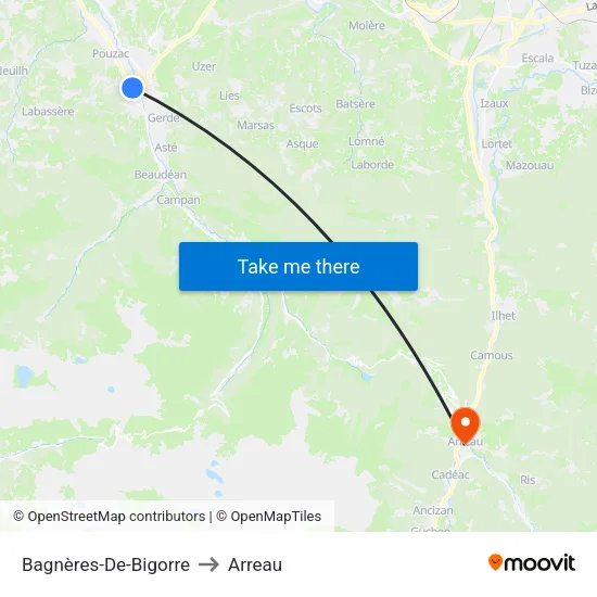 Bagnères-De-Bigorre to Arreau map
