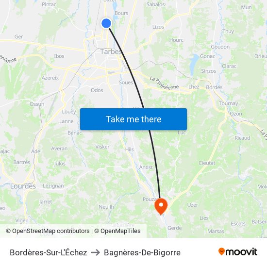 Bordères-Sur-L'Échez to Bagnères-De-Bigorre map