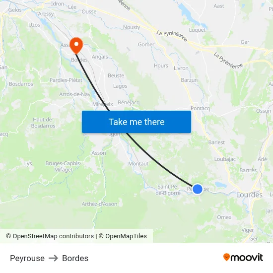 Peyrouse to Bordes map