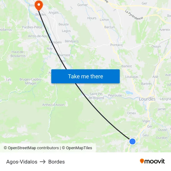 Agos-Vidalos to Bordes map