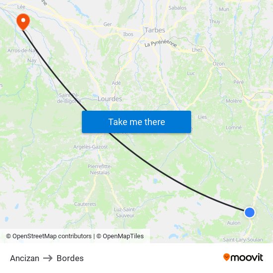 Ancizan to Bordes map