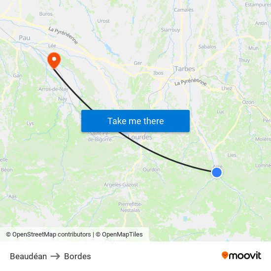 Beaudéan to Bordes map