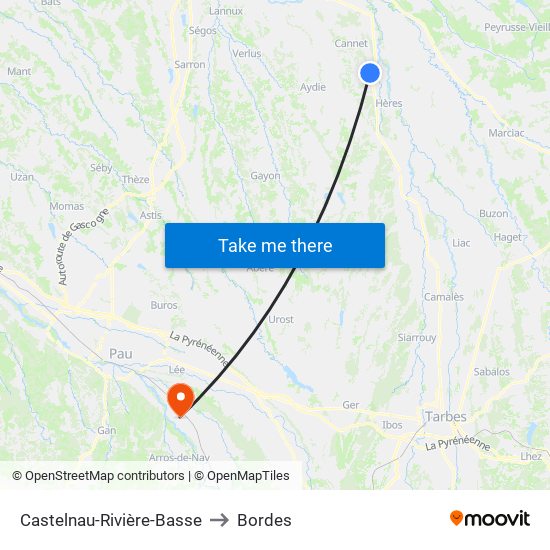 Castelnau-Rivière-Basse to Bordes map