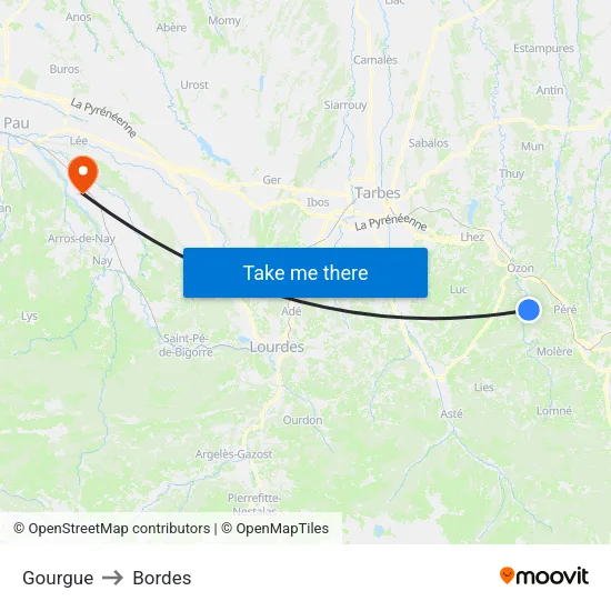 Gourgue to Bordes map