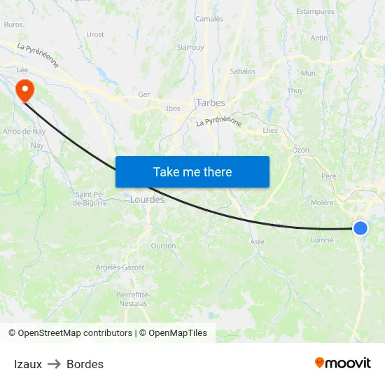 Izaux to Bordes map