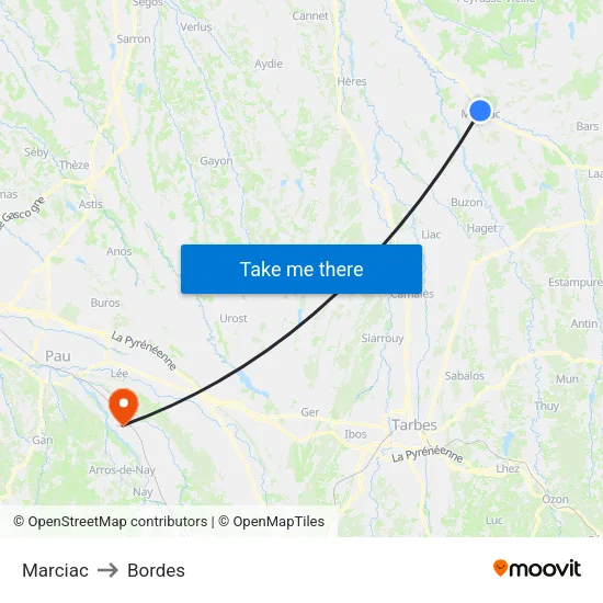 Marciac to Bordes map