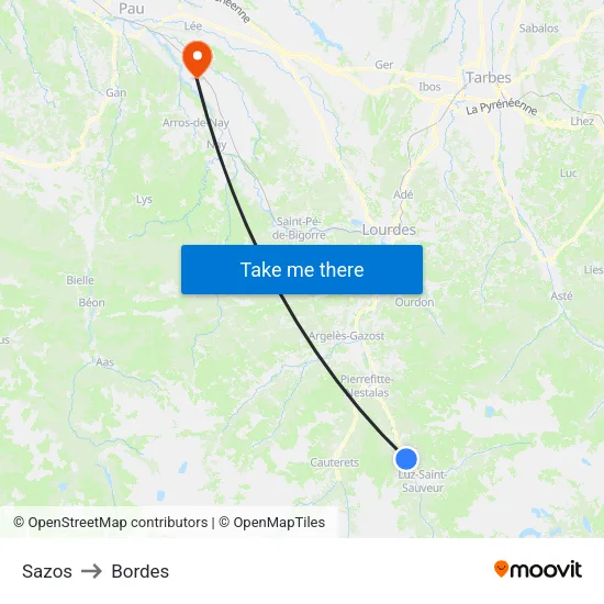 Sazos to Bordes map