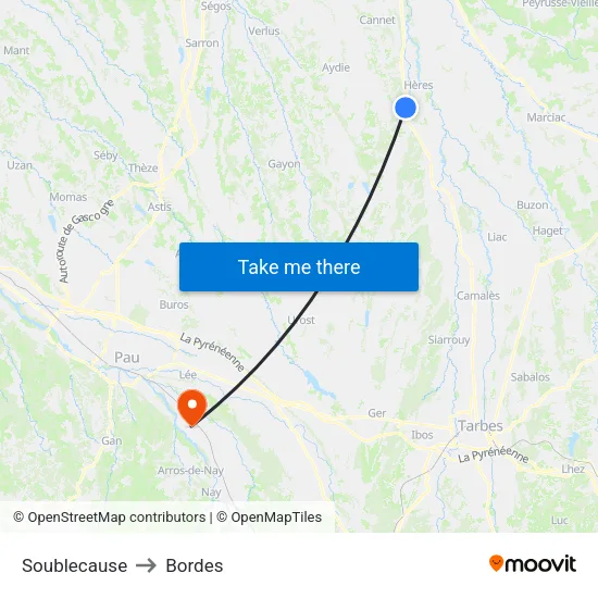 Soublecause to Bordes map