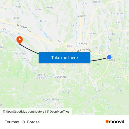 Tournay to Bordes map