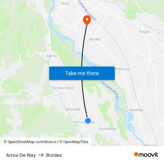 Arros-De-Nay to Bordes map