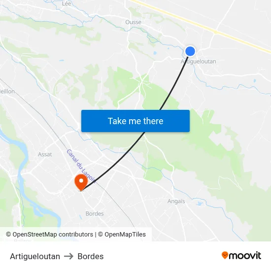 Artigueloutan to Bordes map