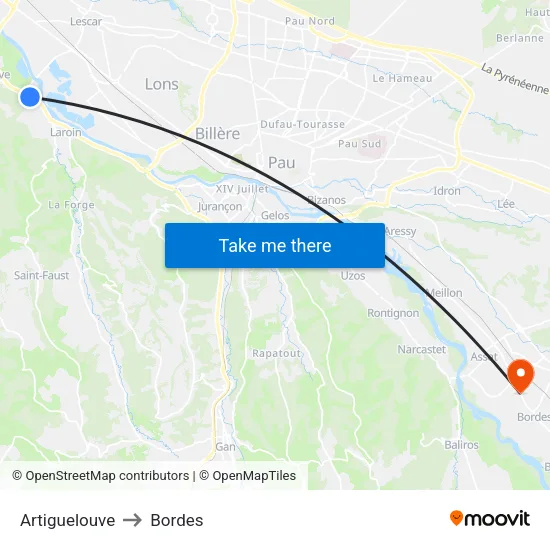 Artiguelouve to Bordes map