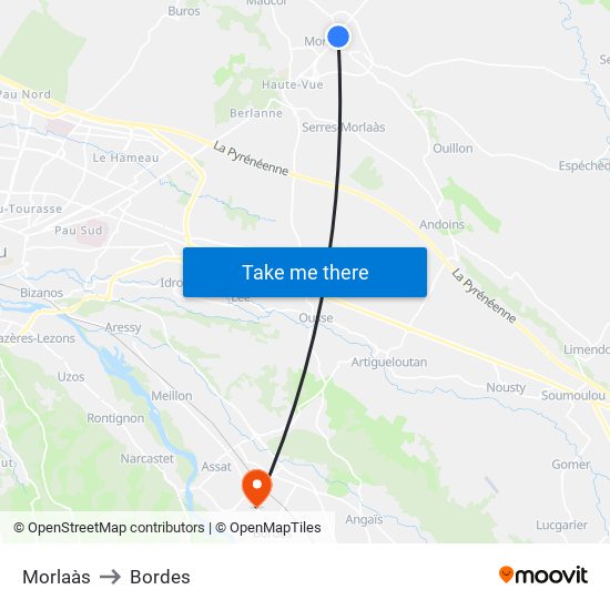Morlaàs to Bordes map