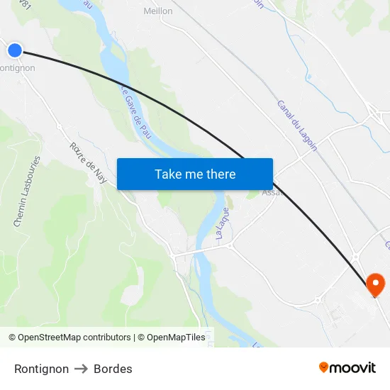 Rontignon to Bordes map