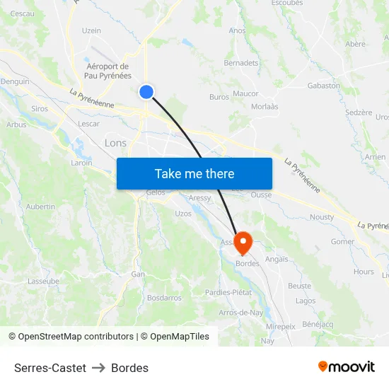 Serres-Castet to Bordes map