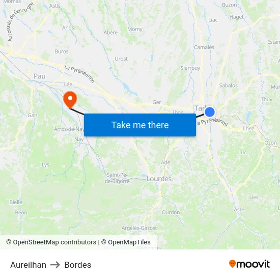 Aureilhan to Bordes map
