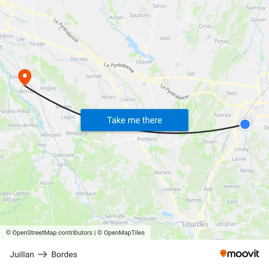 Juillan to Bordes map