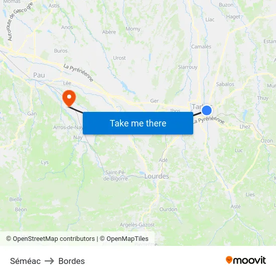 Séméac to Bordes map