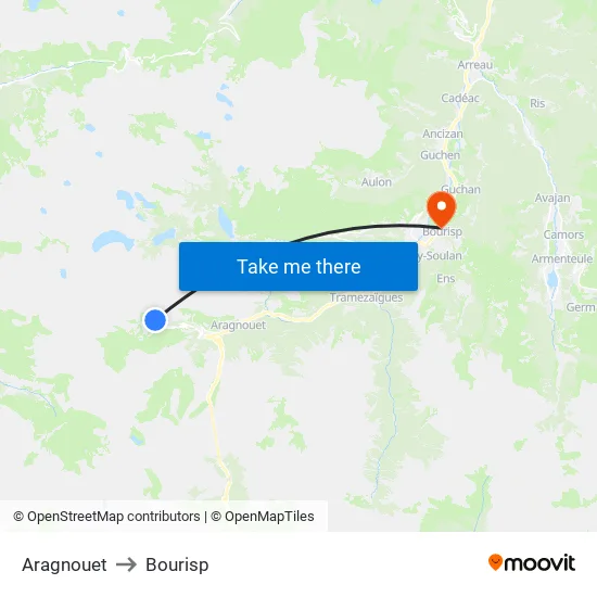Aragnouet to Bourisp map