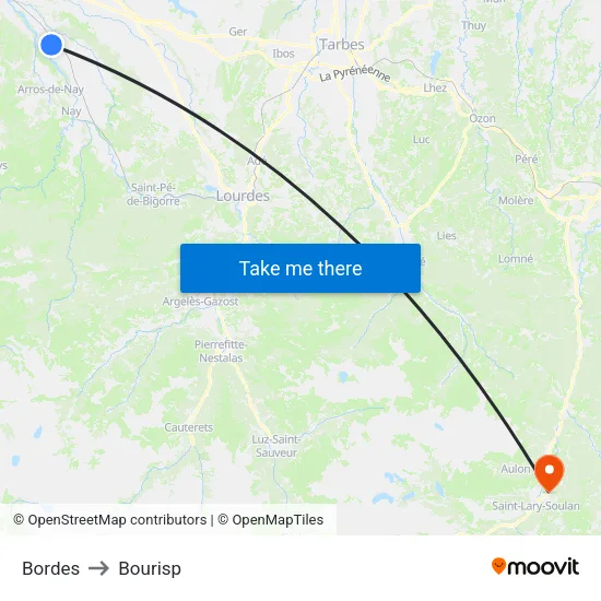 Bordes to Bourisp map