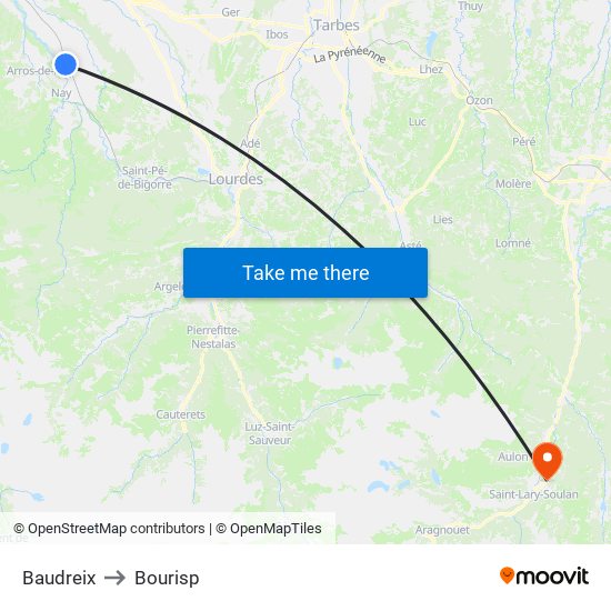 Baudreix to Bourisp map