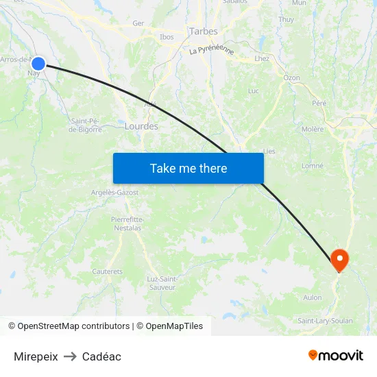 Mirepeix to Cadéac map